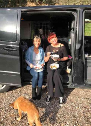 Fiona & Samantha with their respective pets, on their way from S:Devon & Brighton to the south of Spain. 